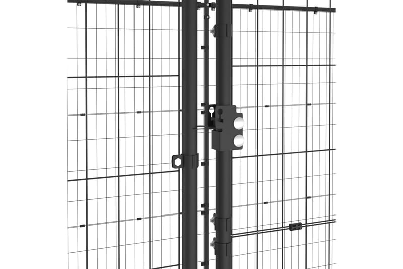 Utendørs hundegård med tak 12,1 m² stål - Svart - Hundegrind & hundegjerde