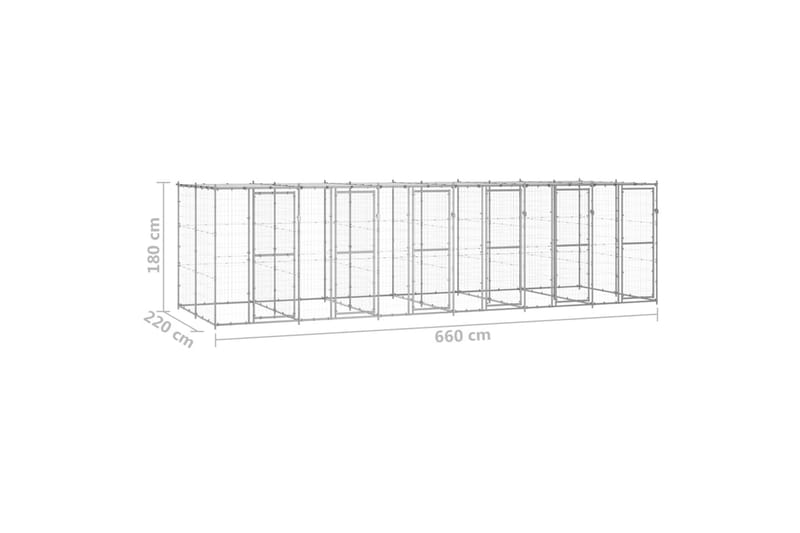 Utendørs hundegård med tak 14,52 m² galvanisert stål - Silver - Hundegrind & hundegjerde