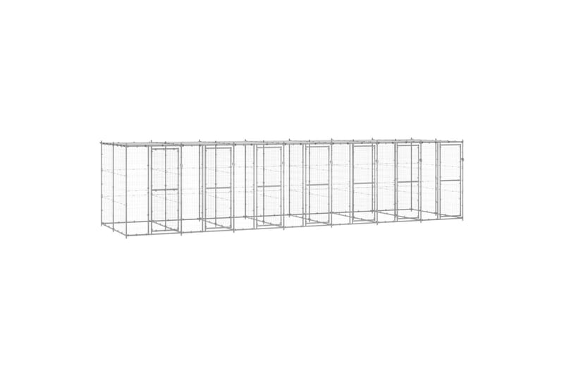Utendørs hundegård med tak 16,94 m² galvanisert stål - Silver - Hundegrind & hundegjerde