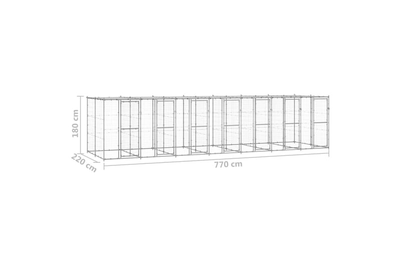 Utendørs hundegård med tak 16,94 m² galvanisert stål - Silver - Hundegrind & hundegjerde