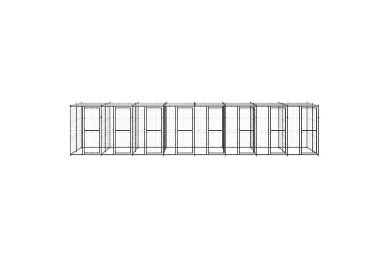 Utendørs hundegård med tak 19,36 m² stål - Svart - Hundegrind & hundegjerde