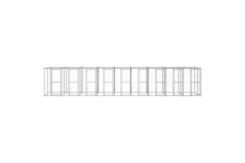 Utendørs hundegård med tak 21,78 m² galvanisert stål - Silver - Hundegrind & hundegjerde