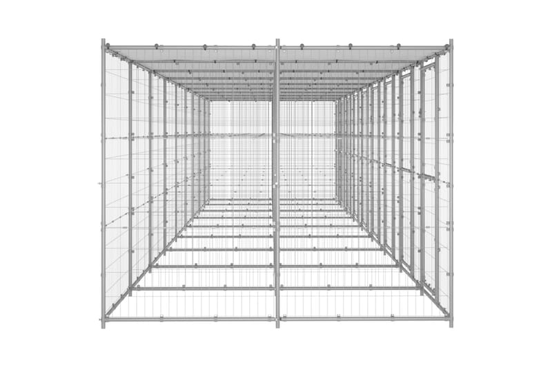 Utendørs hundegård med tak 21,78 m² galvanisert stål - Silver - Hundegrind & hundegjerde