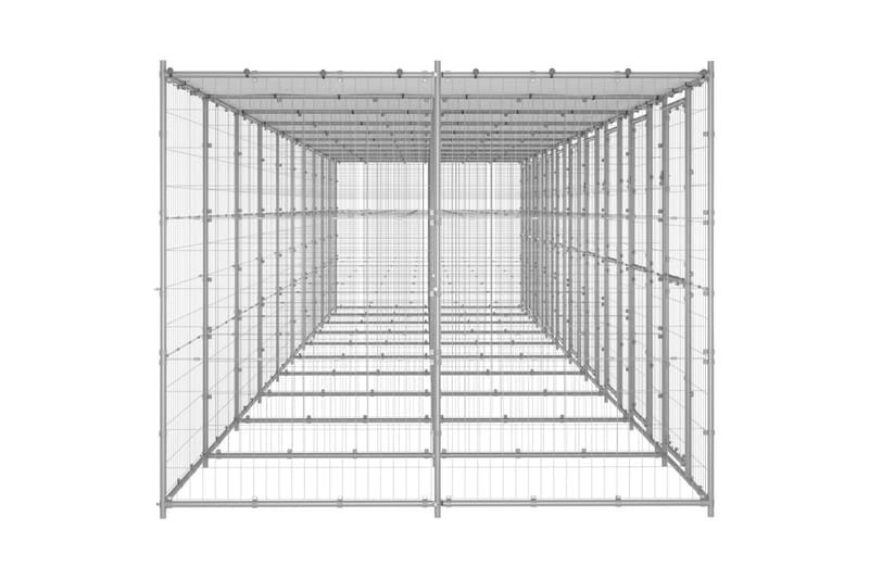 Utendørs hundegård med tak 24,2 m² galvanisert stål - Silver - Hundegrind & hundegjerde