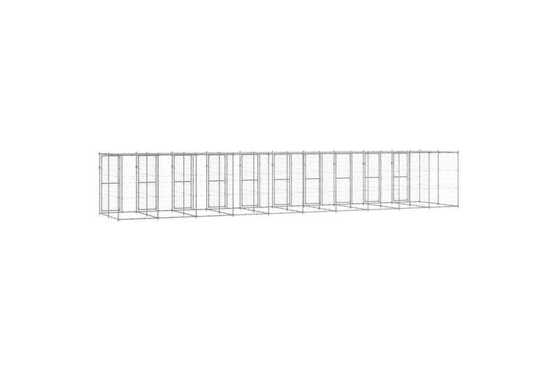 Utendørs hundegård med tak 24,2 m² galvanisert stål - Silver - Hundegrind & hundegjerde