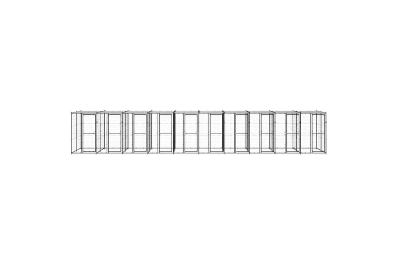 Utendørs hundegård med tak 24,2 m² stål - Svart - Hundegrind & hundegjerde