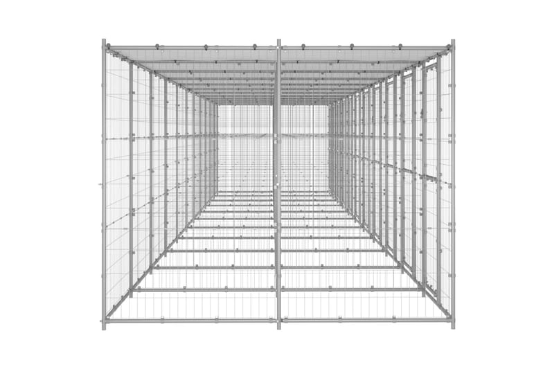 Utendørs hundegård med tak 26,62 m² galvanisert stål - Silver - Hundegrind & hundegjerde