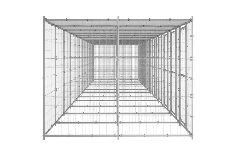 Utendørs hundegård med tak 29,04 m² galvanisert stål - Silver - Hundegrind & hundegjerde