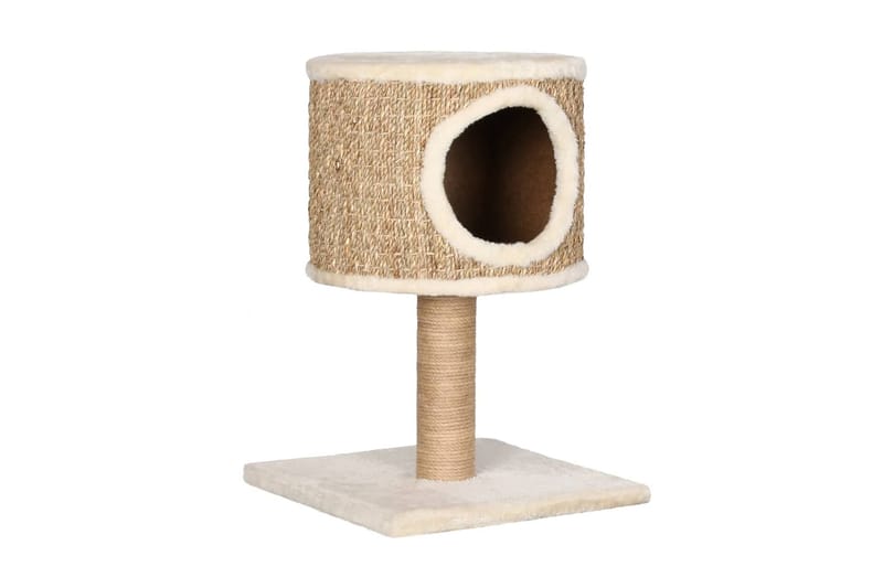 Kattetre med kattehus og klorestolpe 52 cm sjøgress - Beige - Klorestativ & kloremøbler