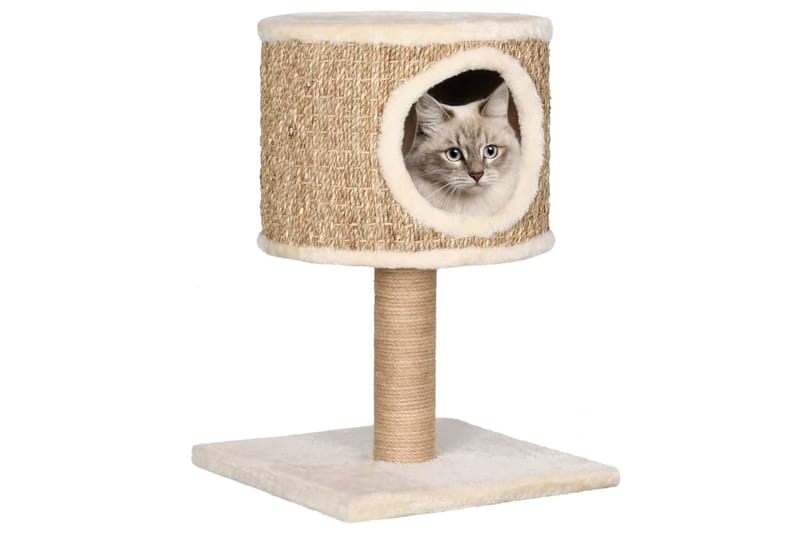 Kattetre med kattehus og klorestolpe 52 cm sjøgress - Beige - Klorestativ & kloremøbler