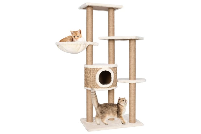Kattetre med klorestolpe 126 cm sjøgress - Beige - Klorestativ & kloremøbler