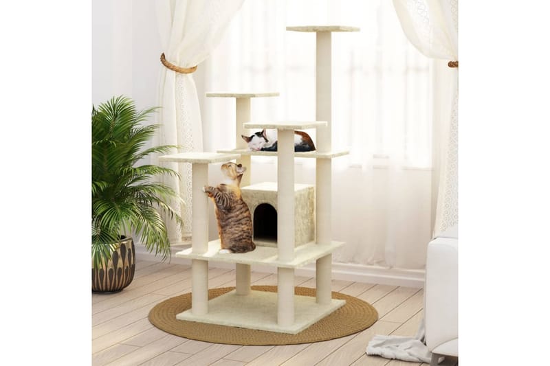 Kattetre med klorestolper i sisal kremhvit 110 cm - Krem - Klorestativ & kloremøbler