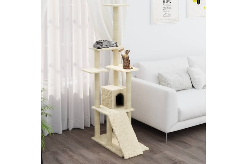 Kattetre med klorestolper i sisal kremhvit 155 cm - Krem - Klorestativ & kloremøbler