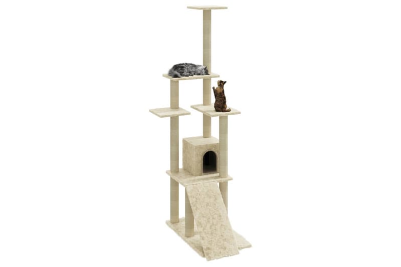 Kattetre med klorestolper i sisal kremhvit 155 cm - Krem - Klorestativ & kloremøbler