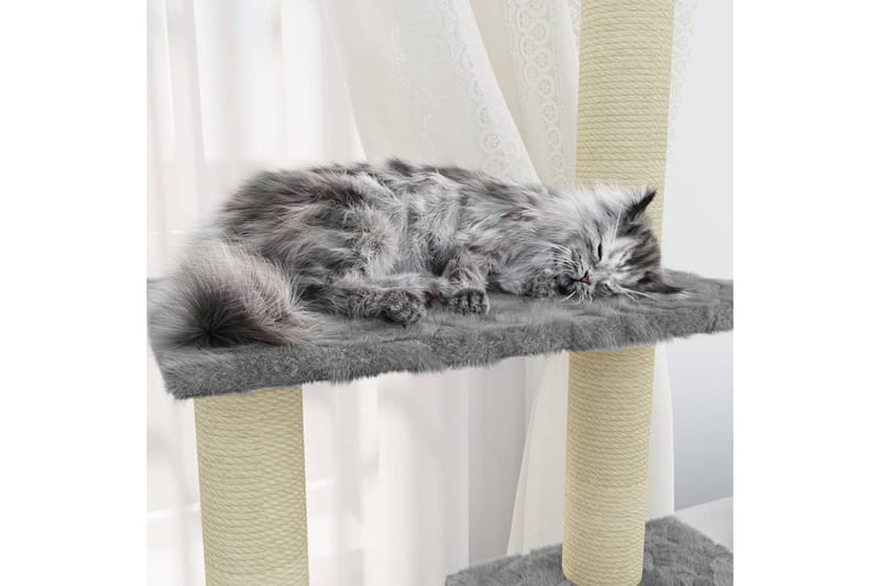 Kattetre med klorestolper i sisal lysegrå 155 cm - Grå - Klorestativ & kloremøbler
