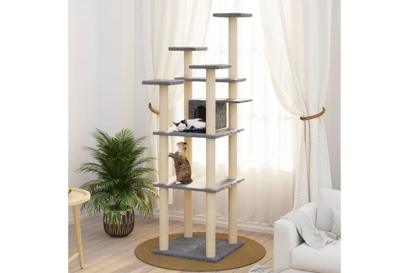 Kattetre med klorestolper i sisal lysegrå 171 cm - Grå - Klorestativ & kloremøbler
