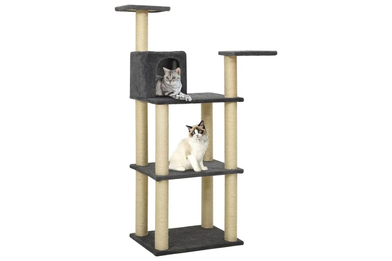 Kattetre med klorestolper i sisal mørkegrå 119 cm - Grå - Klorestativ & kloremøbler