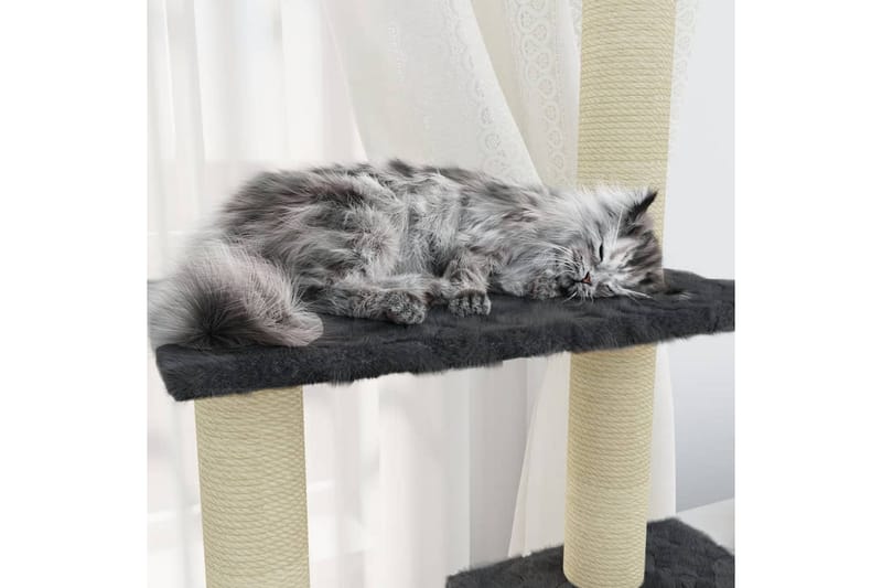 Kattetre med klorestolper i sisal mørkegrå 155 cm - Grå - Klorestativ & kloremøbler