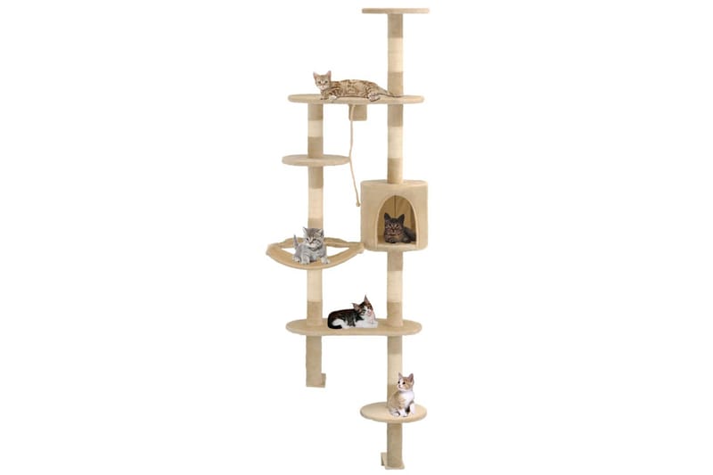 Kattetre med klorestolper i sisal veggmontert 194 cm beige - Grå|Beige - Klorestativ & kloremøbler