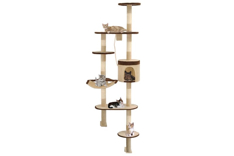 Kattetre med klorestolper i sisal veggmontert 194 cm - Grå|Beige - Klorestativ & kloremøbler