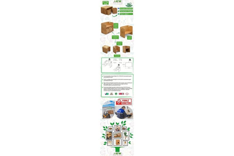 Bord- og Stolsett (3 deler) Miraeny Natur - Natur - Møbler - Barnemøbler - Barnebord