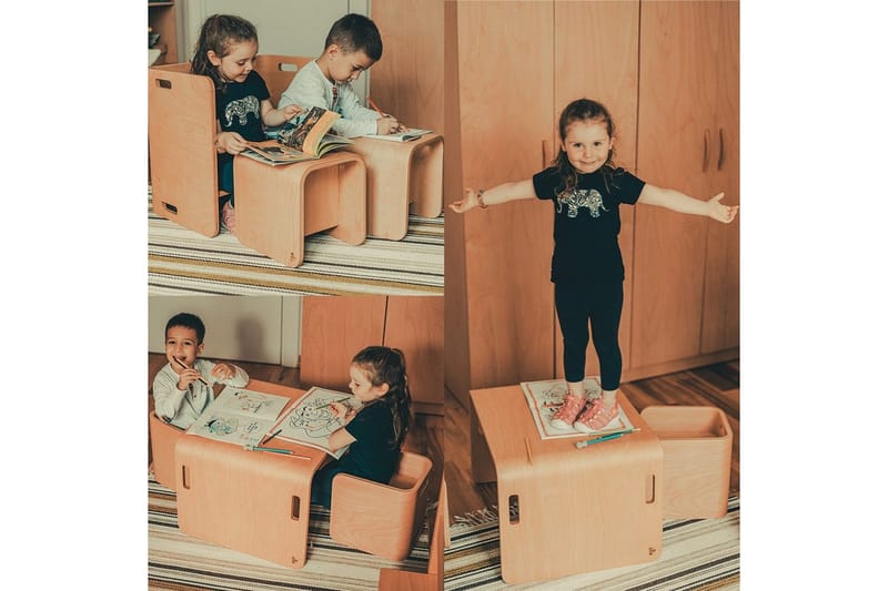 Bord- og Stolsett (3 deler) Miraeny Natur - Natur - Møbler - Barnemøbler - Barnebord