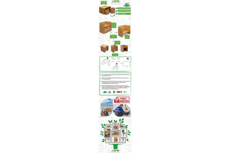 Bord- og Stolsett (3 deler) Miraeny Natur - Natur - Møbler - Barnemøbler - Barnebord