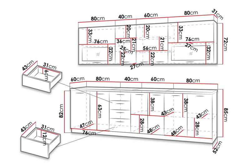 Croignon Kjøkkenmøbler 260 cm - Beige / Grå - Møbler - Kjøkkenmøbler - Møbelsett til kjøkken & spiseplass
