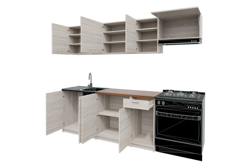 Kjøkkenmøbler Mela 240X45X138 Cm - Grå/Hvit - Møbelsett til kjøkken & spiseplass