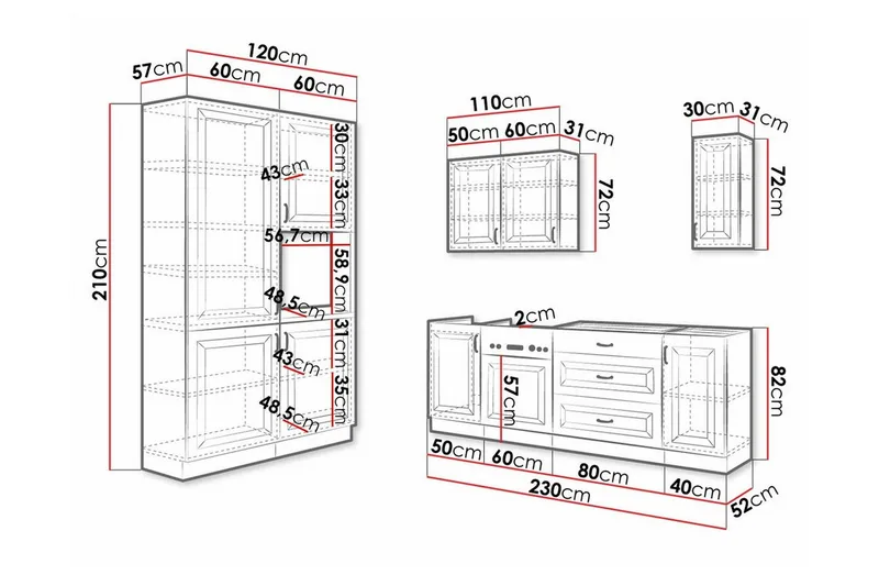 Templemore Möbelset För Kök & Matplats Black/Dark Wood - Møbler - Kjøkkenmøbler - Møbelsett til kjøkken & spiseplass