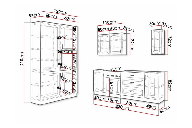 Templemore Möbelset För Kök & Matplats Black/Dark Wood - Møbler - Kjøkkenmøbler - Møbelsett til kjøkken & spiseplass