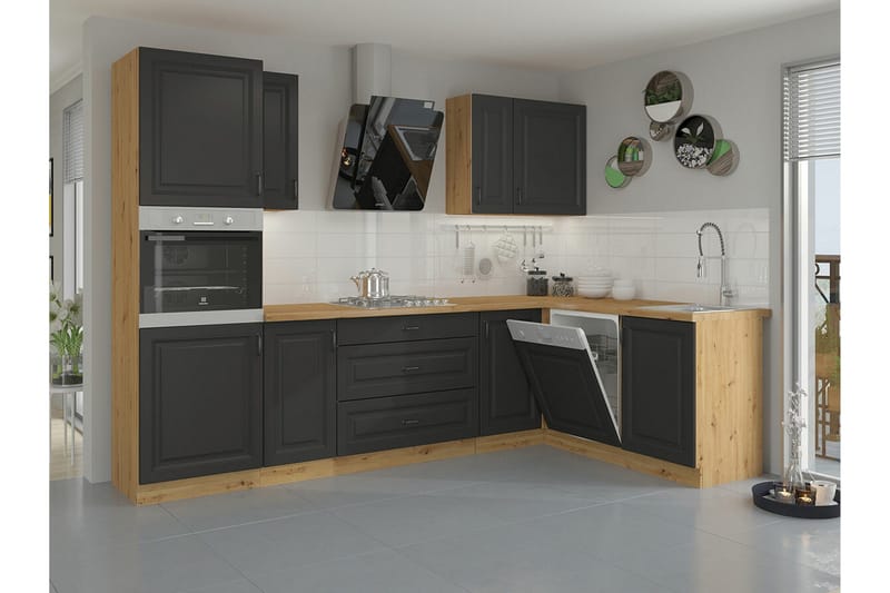 Templemore Möbelset För Kök & Matplats Black/Wood - Møbler - Kjøkkenmøbler - Møbelsett til kjøkken & spiseplass