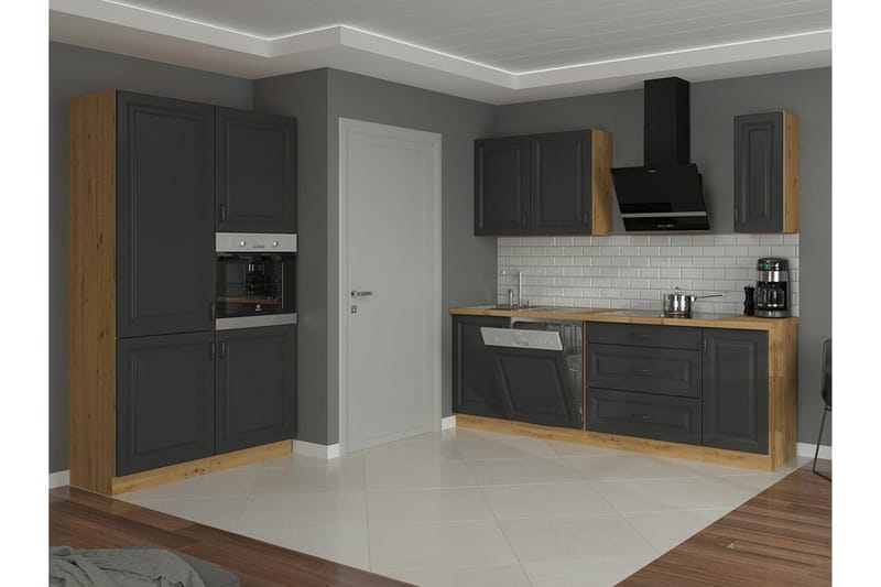 Templemore Möbelset För Kök & Matplats Black/Wood - Møbler - Kjøkkenmøbler - Møbelsett til kjøkken & spiseplass