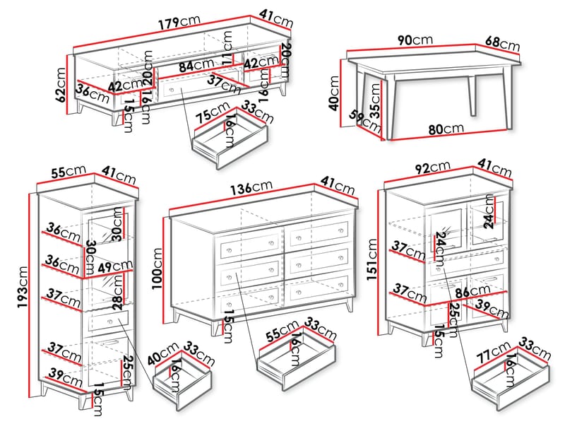 Zeylor Møbelsett for Stue med Belysning - Møbler - Kjøkkenmøbler - Møbelsett til kjøkken & spiseplass