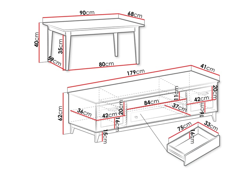 Zeylor Møbelsett for Stue - Møbler - Kjøkkenmøbler - Møbelsett til kjøkken & spiseplass