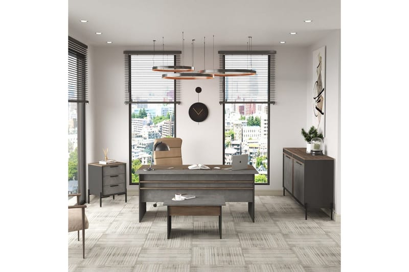 Kontormøbelsett Enor 8 Sølv / Antrasitt - Sølv/Antrasitt - Møbler - Kontormøbler - Møbelsett til kontor