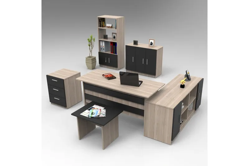 Kontormøbelsett Raveena 17 Eik / Svart, Eik / Svart