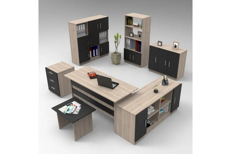 Kontormøbelsett Raveena 19 Eik / Lerk / Svart, Eik / Lerk / Svart