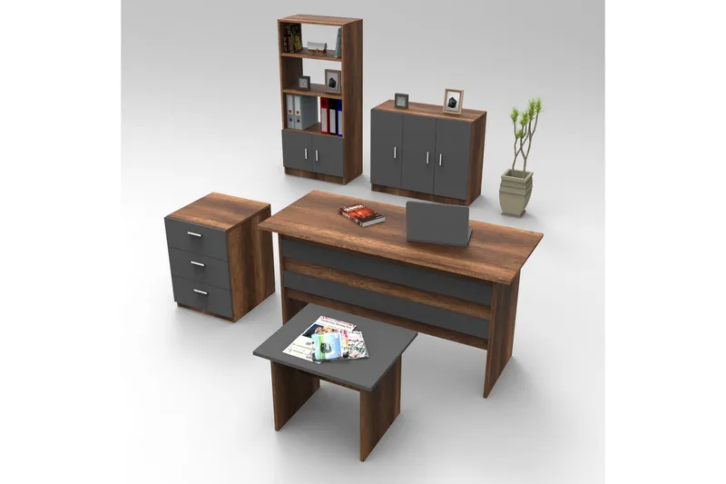 Bellog Møbelsett Kontor - Teak/Antrasitt - Møbler - Kontormøbler - Møbelsett til kontor