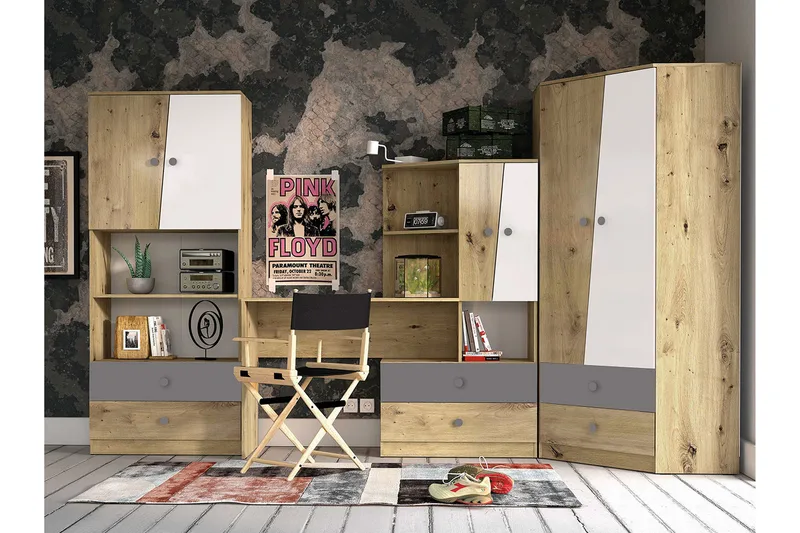 Møbelsett til Kontor NERO, Natur/Hvit/Grå