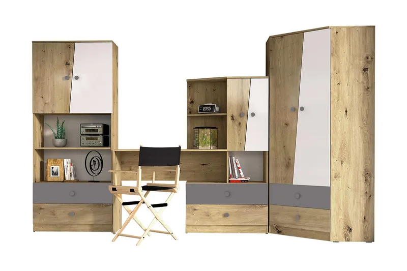 Møbelsett til Kontor NERO - Natur/Hvit/Grå - Møbler - Kontormøbler - Møbelsett til kontor