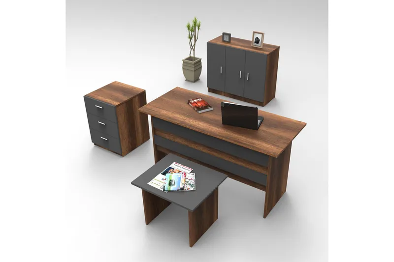 Romala Møbelsett Kontor, Teak/Antrasitt