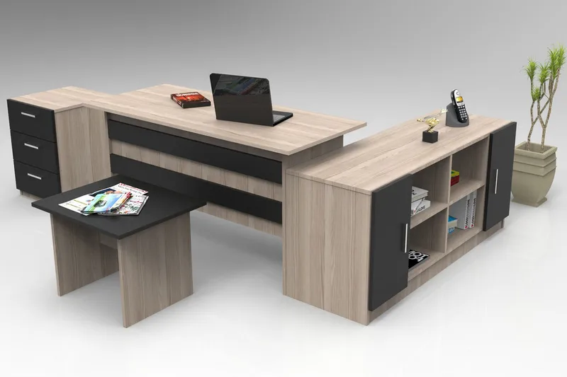 Valladbla Møbelsett Kontor, Natur/Svart