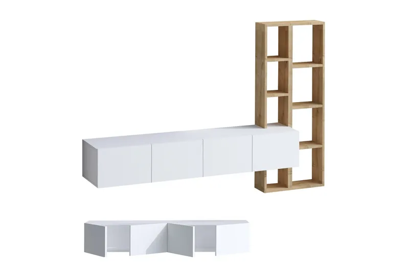 Pana TV-møbelsett 182x32 cm Hvit/Brun - Hanah Home - Møbler - TV- & Mediamøbler - TV-møbelsett