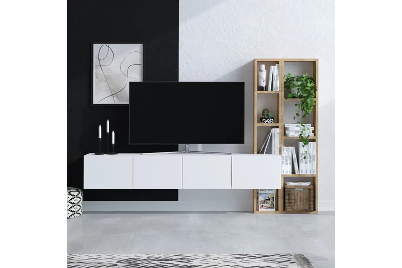 Pana TV-møbelsett 182x32 cm Hvit/Brun, Hanah Home