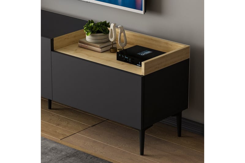 Mijara TV-benk 160x37 cm Svart - Hanah Home - Møbler - TV- & Mediamøbler - TV benk & mediabenk