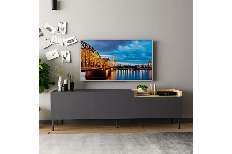 Mijara TV-benk 160x37 cm Svart - Hanah Home - Møbler - TV- & Mediamøbler - TV benk & mediabenk