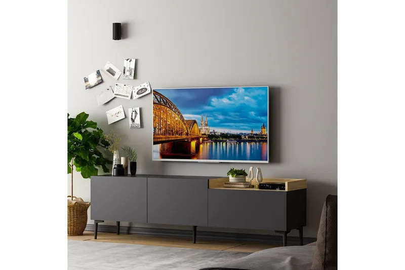 Mijara TV-benk 160x37 cm Svart - Hanah Home - Møbler - TV- & Mediamøbler - TV benk & mediabenk