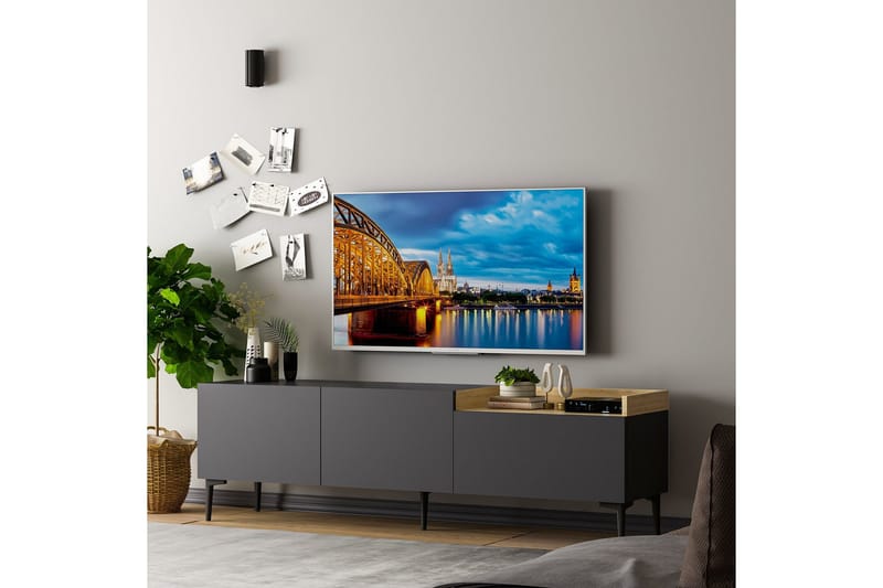 Mijara TV-benk 160x37 cm Svart - Hanah Home - Møbler - TV- & Mediamøbler - TV benk & mediabenk