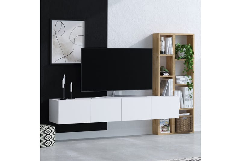 Pana TV-møbelsett 182x32 cm Hvit/Brun - Hanah Home - Møbler - TV- & Mediamøbler - TV-møbelsett